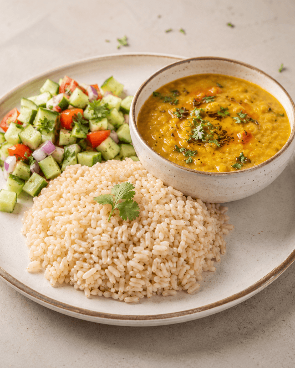 Brown Rice, Dal & Cucumber Salad